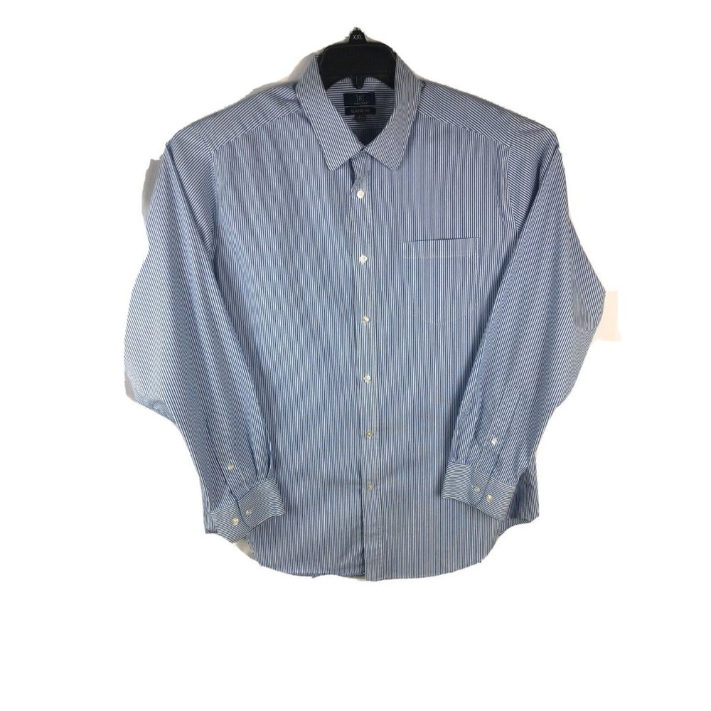 George Classic Fit Men's XL Long Sleeve Button Up Blue Stripped Cotton Blend A23